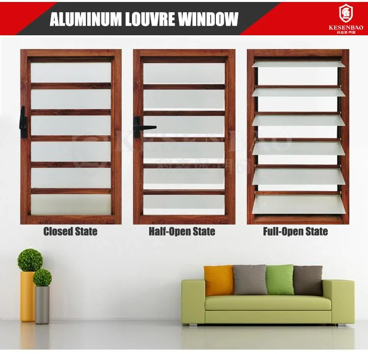 New Design Manual Ventilation Frosted Tempered Glass Aluminum Lourver Window