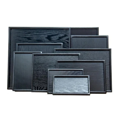 High Quality Custom Serving Tray Beautiful Black Paint Pine Wood Tea Tray with Handle