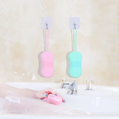 Soft Wood Pulp Sponge Silicone Bristle Body Bath Back Scrubber Brush Exfoliator Shower Brush for Cleaning Body
