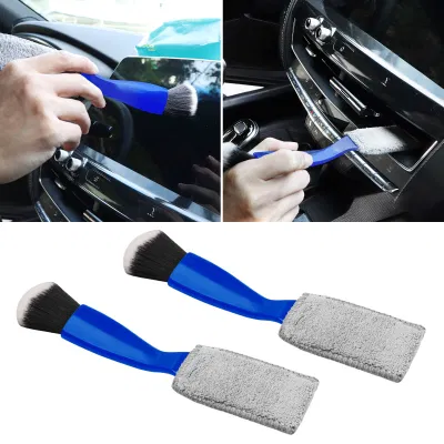 1pack 2 in 1 Car Duster Double Head Brush Detailing Brush Auto Wheel Brushes for Car Interior Blue