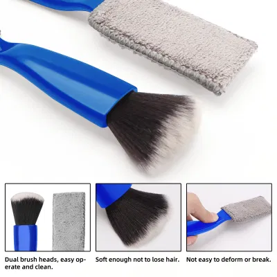 1pack 2 in 1 Car Duster Double Head Brush Detailing Brush Auto Wheel Brushes for Car Interior Blue