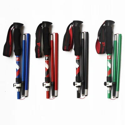 Nylon Webbing Aluminum Shock Folding Hiking Stick Alpenstock Walking Trekking Poles for Travel