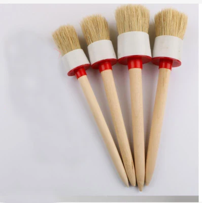 Wooden Handle Round Tip Paint Brush Set Bristle Round Brush Tool Template DIY Car Lubricant Applicator