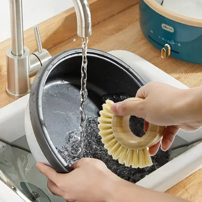 Hot Sale All Natural Bamboo Beech Wood Sisal Round Kitchen Vegetable and Fruit Pot Cleaning Brush