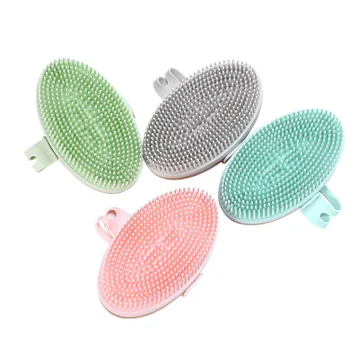 FDA Silicone Back Scrub Loofah Soft Exfoliating Bath Sponge Shower Body Brush with Long Handle for Shower