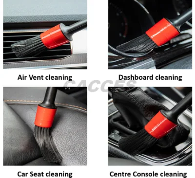 5 Multi-Purpose Car Detailing Brushes, 5 Head Sizes W/ Natural Boars Hair Milling Synthetic Fiber for Exterior&Interior Detailing, Dry&Wet Cleaning Use Kit