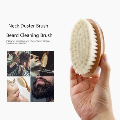 Private Label Oval Shape Beard Cleaning Wooden Brush Barber Soft Goat Hair Neck Round Brush Without Handle