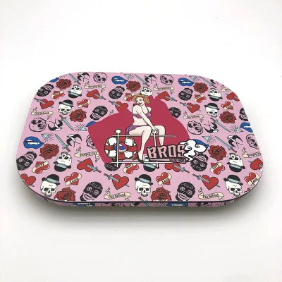 Bros Pink Metal Smoking Rolling Tray with Magnet Cover