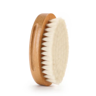 Private Label Oval Shape Beard Cleaning Wooden Brush Barber Soft Goat Hair Neck Round Brush Without Handle