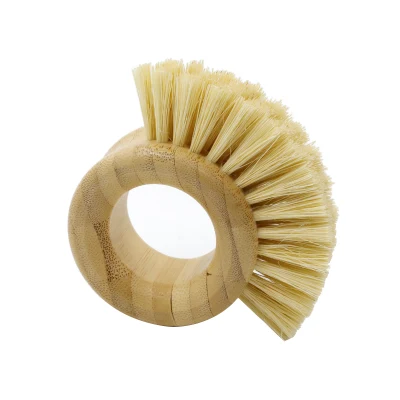 Hot Sale All Natural Bamboo Beech Wood Sisal Round Kitchen Vegetable and Fruit Pot Cleaning Brush
