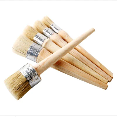 Wooden Handle Round Tip Paint Brush Set Bristle Round Brush Tool Template DIY Car Lubricant Applicator