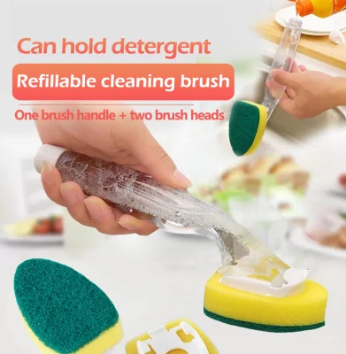 Kitchen Usage Plastic Long Handle Scouring Pad Dish Sponge Brush