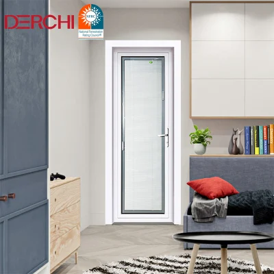 Modern Solid Core Indoor Bathroom Room Swing Door Glass Door Anti-Theft Aluminum Frame with Handle Lock Casement Door