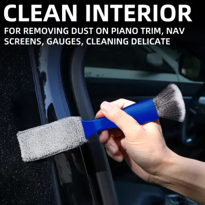 1pack 2 in 1 Car Duster Double Head Brush Detailing Brush Auto Wheel Brushes for Car Interior Blue