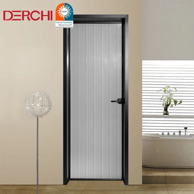 Modern Solid Core Indoor Bathroom Room Swing Door Glass Door Anti-Theft Aluminum Frame with Handle Lock Casement Door
