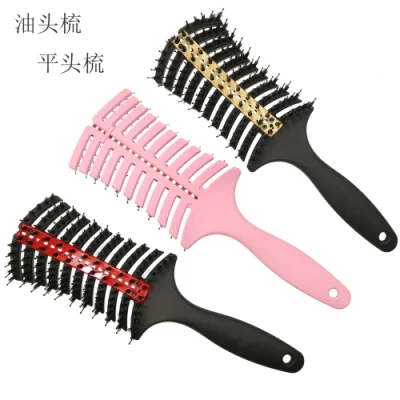 Custom Rubber Handle Synthetic Bristle Wet Hair Curved Vent Brush
