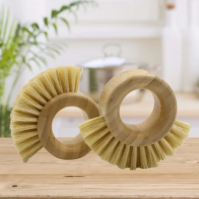 Hot Sale All Natural Bamboo Beech Wood Sisal Round Kitchen Vegetable and Fruit Pot Cleaning Brush