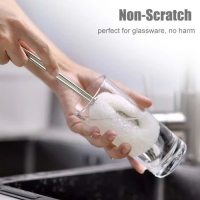 6-Pack Sponge Bottle Dish Brush with Handle, Non-Scratch Washing Scrubber Cleaner for Wine/Whiskey Glass, Cups, Tumblers with 3 Refill Heads and 2 Straw Brush