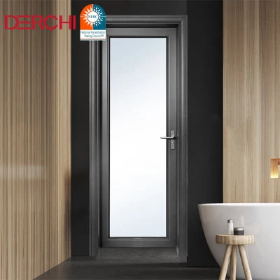 Modern Solid Core Indoor Bathroom Room Swing Door Glass Door Anti-Theft Aluminum Frame with Handle Lock Casement Door