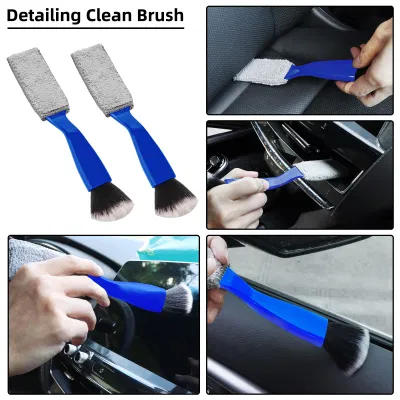 1pack 2 in 1 Car Duster Double Head Brush Detailing Brush Auto Wheel Brushes for Car Interior Blue