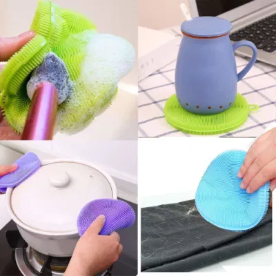 Multifunction Washable Dish Cleaning Brush Silicone Sponges Kitchen Scrub Brush for Dish Pot and Veggies Fruit