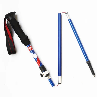 Nylon Webbing Aluminum Shock Folding Hiking Stick Alpenstock Walking Trekking Poles for Travel