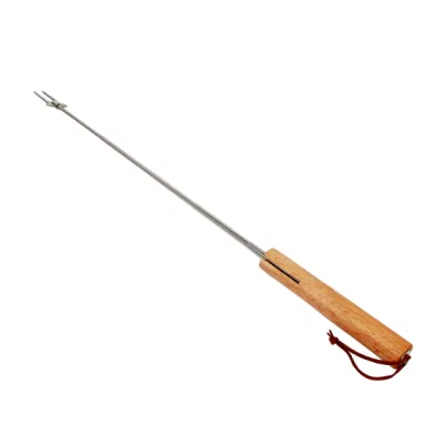 Sample Customization Stainless Steel Telescopic Extension Pole BBQ Fork with Wooden Handle