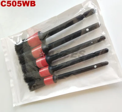 5 Multi-Purpose Car Detailing Brushes, 5 Head Sizes W/ Natural Boars Hair Milling Synthetic Fiber for Exterior&Interior Detailing, Dry&Wet Cleaning Use Kit