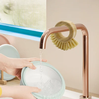 Hot Sale All Natural Bamboo Beech Wood Sisal Round Kitchen Vegetable and Fruit Pot Cleaning Brush