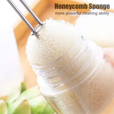 6-Pack Sponge Bottle Dish Brush with Handle, Non-Scratch Washing Scrubber Cleaner for Wine/Whiskey Glass, Cups, Tumblers with 3 Refill Heads and 2 Straw Brush