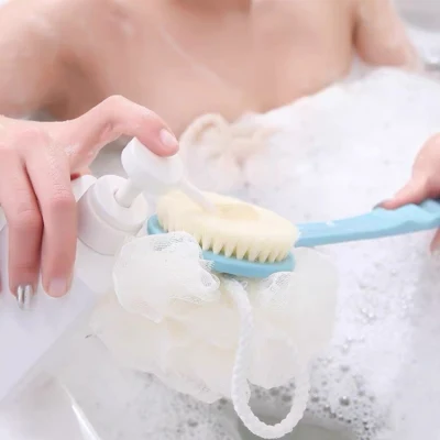 Hot Selling Shower Body Brush Long Handle Bath Brush Loofah Sponge 2 in 1 Handheld on a Stick for Body