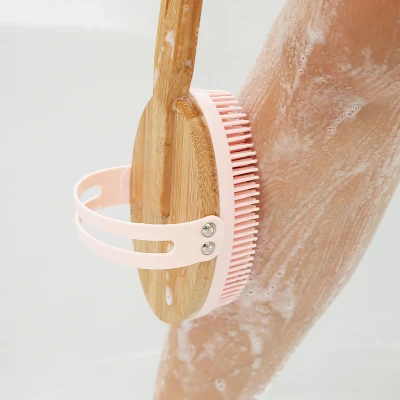 FDA Silicone Back Scrub Loofah Soft Exfoliating Bath Sponge Shower Body Brush with Long Handle for Shower