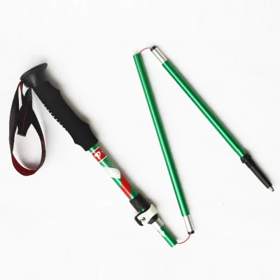 Nylon Webbing Aluminum Shock Folding Hiking Stick Alpenstock Walking Trekking Poles for Travel