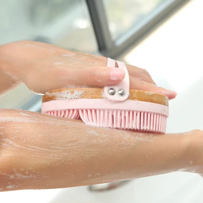 FDA Silicone Back Scrub Loofah Soft Exfoliating Bath Sponge Shower Body Brush with Long Handle for Shower
