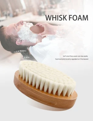 Private Label Oval Shape Beard Cleaning Wooden Brush Barber Soft Goat Hair Neck Round Brush Without Handle