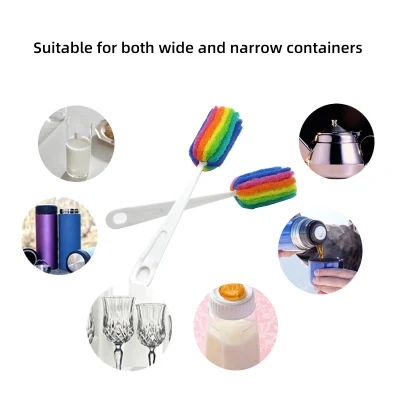 Cleaning Bottle Sponge Brush with Long Handle Scouring Pad Scrub Brushes for Kitchen Clean Glasses Mugs Cups
