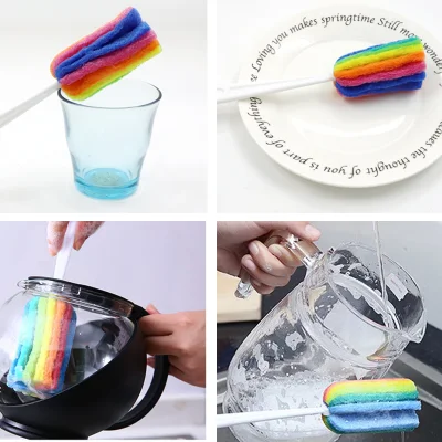 Cleaning Bottle Sponge Brush with Long Handle Scouring Pad Scrub Brushes for Kitchen Clean Glasses Mugs Cups