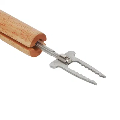 Sample Customization Stainless Steel Telescopic Extension Pole BBQ Fork with Wooden Handle