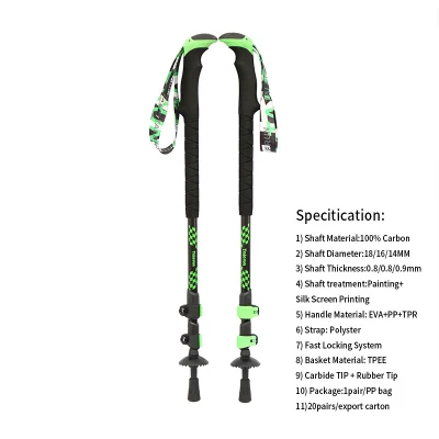Custom 3-Section Telescopic Trekking Walking Hiking Sticks Trekking Poles Lightweight Carbon Fiber Trekking Poles
