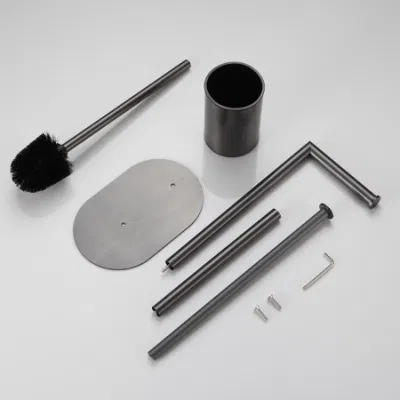 Matte Black Stainless Steel Standing Tissue Toilet Storage Toilet Brush with Paper Holder