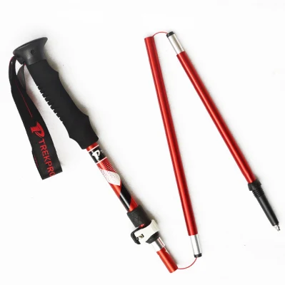 Nylon Webbing Aluminum Shock Folding Hiking Stick Alpenstock Walking Trekking Poles for Travel