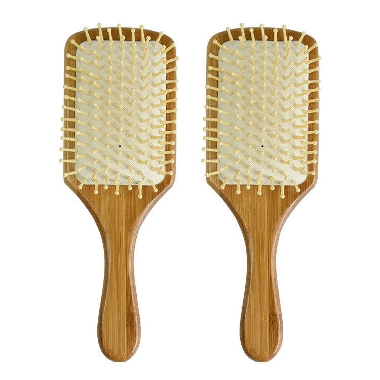 Eco-Friendly Square Bamboo Paddle Massage Hair Brush with Wood Pins