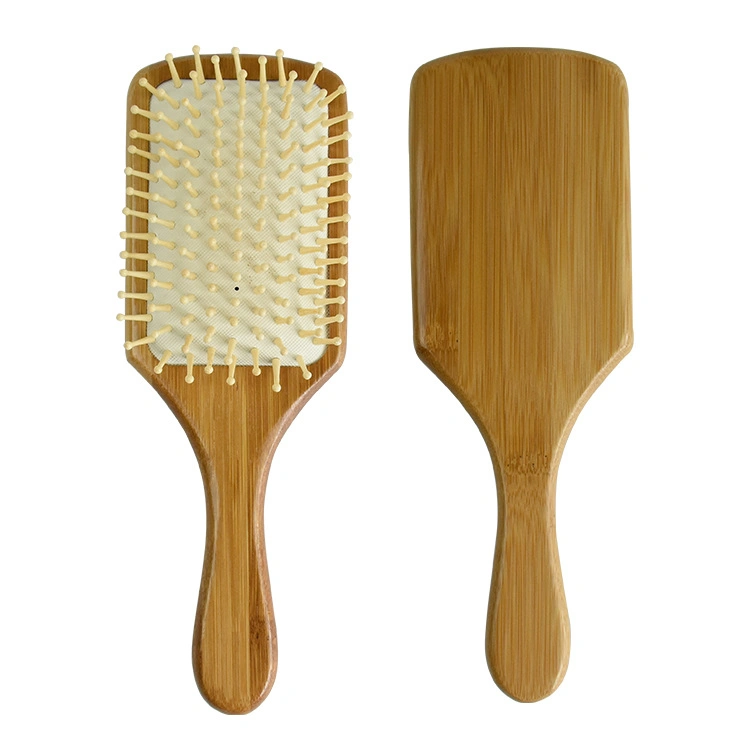 Eco-Friendly Square Bamboo Paddle Massage Hair Brush with Wood Pins