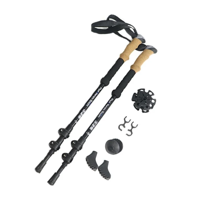 Cork Handle Climbing Trekking Stick Hiking Poles Unbreakable Tactical 3 Section Aluminum External Locked Telescopic Carbon