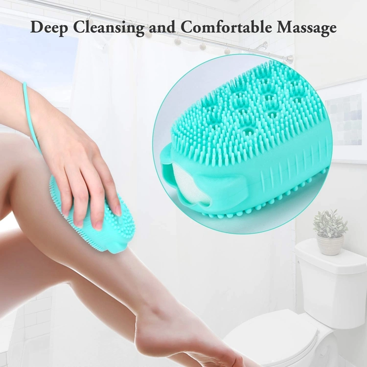 Double-Sided Body Scrub Brush for Deep Cleasing Exfoliating, Super Soft Silicon Loofah with Rebound Sponge, Skin Body Massage