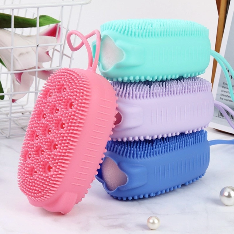 Double-Sided Body Scrub Brush for Deep Cleasing Exfoliating, Super Soft Silicon Loofah with Rebound Sponge, Skin Body Massage