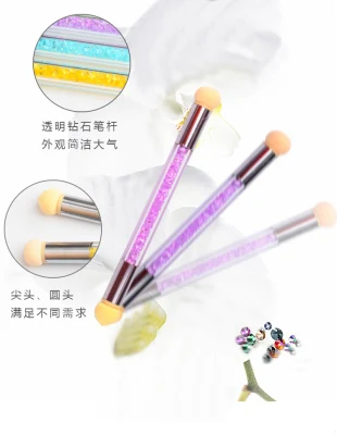 Efecto de sombreado de doble cara redonda Sharp Nail Blooming Pen uña acrílica de plástico de pincel de esponja mango del cepillo de uñas artificiales