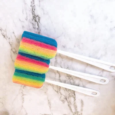  Fregando el pad cepillos de la exfoliación para la cocina tazas limpias de la glasses Cepillo de esponja para botellas de limpieza con mango largo