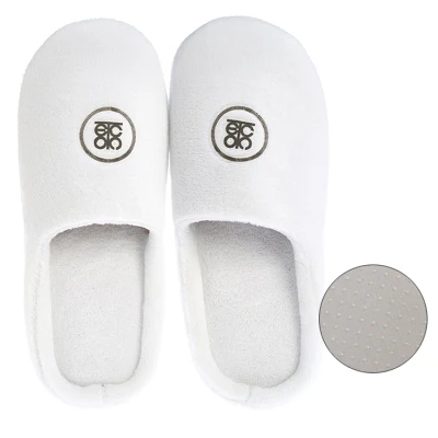  Logotipo personalizado de Coral Blanco reutilizable lana suela antideslizante baño Hotel Spa Casa zapatillas desechables para los huéspedes