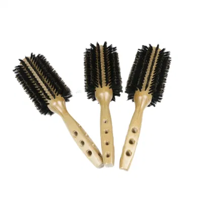  Madera Peine Cepillo redondo Secador de pelo cepillo con cerdas suaves cerdas naturales perfecto para el recto y grueso y rizado el cabello fino